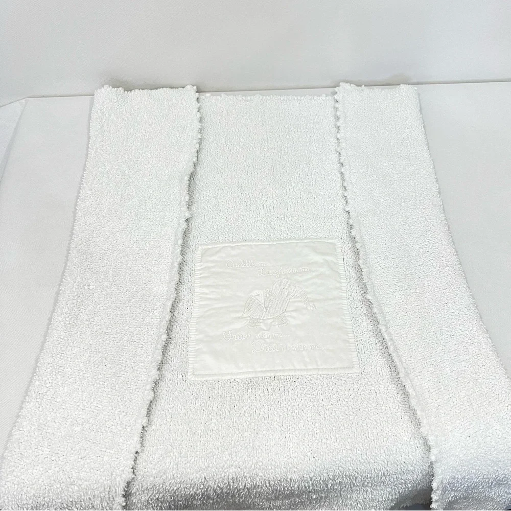Barefoot Dreams Cozy Chic Blanket White Satin And Embroidery Elephant Style# 501